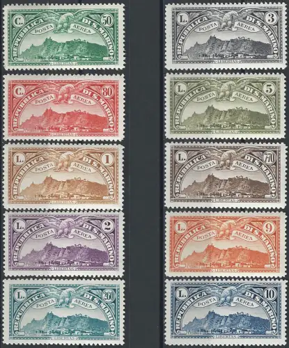 1931 San Marino Eagle and Mount Titan airmail 10v. MNH Sassone n. 1/10