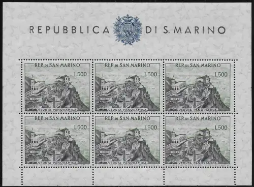 1958 San Marino Panorama Lire 500 MS MNH Sassone n. 18