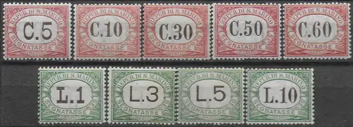 1924 San Marino postage due stamps 9v. MNH Sassone n. 10/18