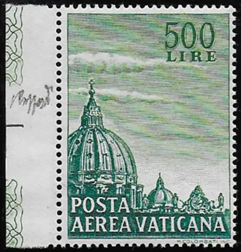 1958 Vaticano Dome Lire 500 p. 14 comb MNH Sassone n. 33/I