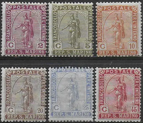 1922 San Marino Statue of Liberty 6v. MNH Sassone n. 82/87