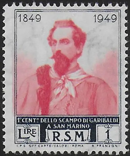 1952 San Marino Garibaldi Lire 1 Wmk Wheel 3rd type MNH Sassone n. 358/I