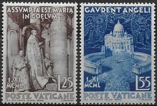 1951 Vaticano Assumption Dogma 2v. MNH Sassone n. 143/144