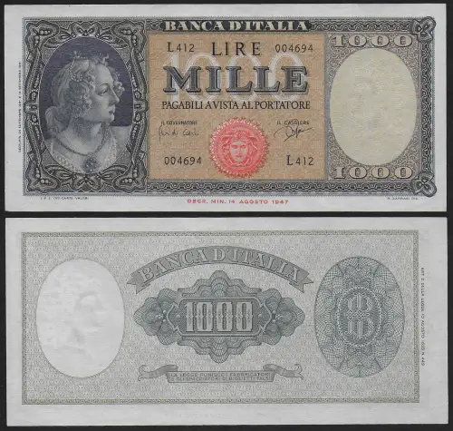 1961 Italia Lire 1.000 Bust of Italy qSPL Rif. Gigante BI 54E