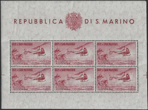 1961 San Marino Helicopter Lire 1.000 MS MNH Sassone n. 22