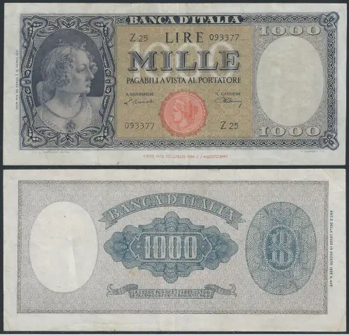 1947 Italia Lire 1.000 Bust of Italy SPL Rif. Gigante BI 53A