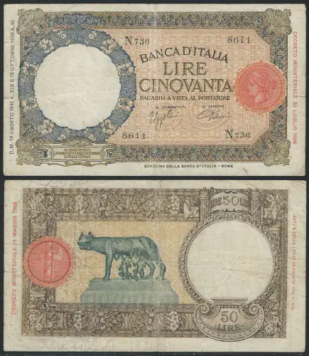 1941 Lire 50 Lupetta I tipo BB Gigante Rif BI 6O