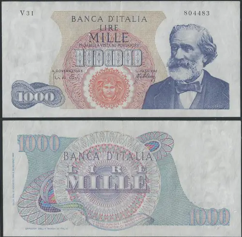 1965 Lire 1.000 Verdi I tipo SPL Gigante Rif. BI 55E