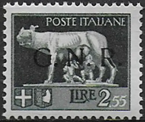 1944 Repubblica Sociale Lire 2,55 G.N.R. VR variety MNH Sassone n 483A