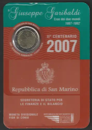 2007 San Marino euro 2,00 Giuseppe Garibaldi FDC-MS65