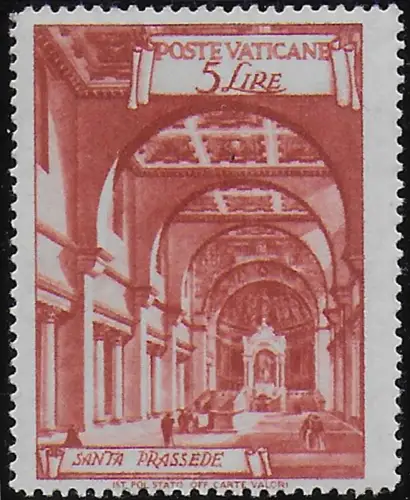 1949 Vaticano Basilicas Lire 5 varietà MNH Sassone n. 124v