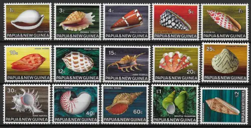 1968-69 Papua New Guinea shells 15v. MNH YeT n. 138/52