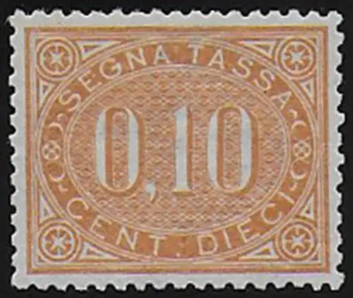 1869 Italia segnatasse 10c. bruno arancio bc MNH Sassone n. 2
