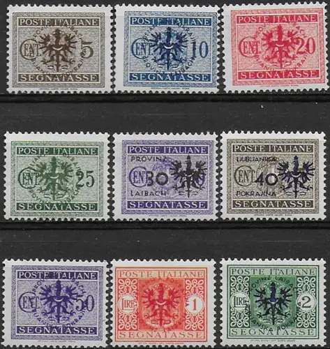 1944 Lubiana German occupation postage due MNH Sassone n. 1/9