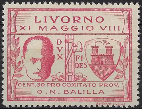 1930 Livorno 30c. rosa lilla MNH Sassone n. 1