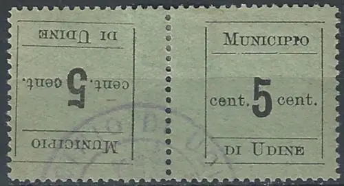 1918 Municipio di Udine 1 tête-bêche canceled Sassone n. 1c.
