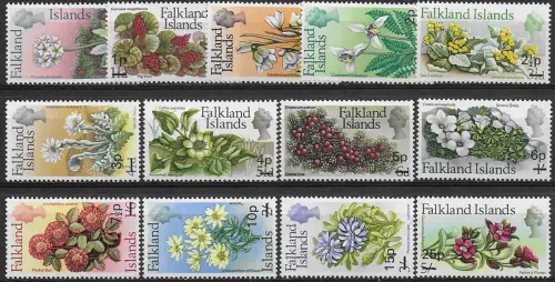 1971 Falkland Islands Flowers II new currency 13v. MNH Michel n. 192/204