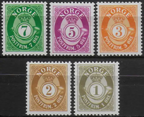 1937 Norvegia Post horn 5v. MNH Unificato n. 168/72