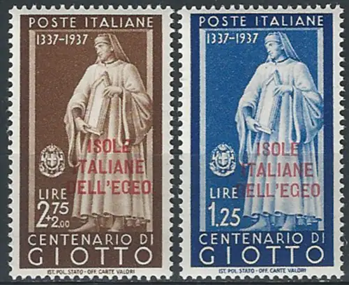1938 Egeo Giotto 2v. MNH Sassone n. 109/110