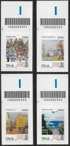 2023 Italy in favor of Ukraine 4v. barcode asa MNH Sassone n. 4329/32