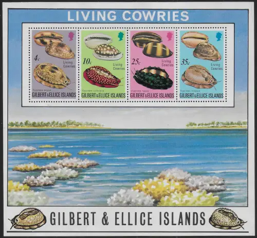 1975 Gilbert e Ellice Islands Cowrie Shells 1 mini-sheet MNH SG n. MS 251
