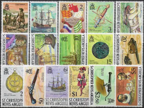 1970 St Christopher Sailing ships and pirates 17v. MNH SG. n. 206/21