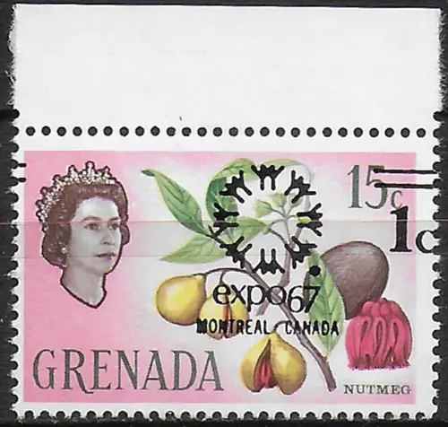 1967 Grenada World Fair, Montréal 1c. on 15c. variety MNH SG n. 257