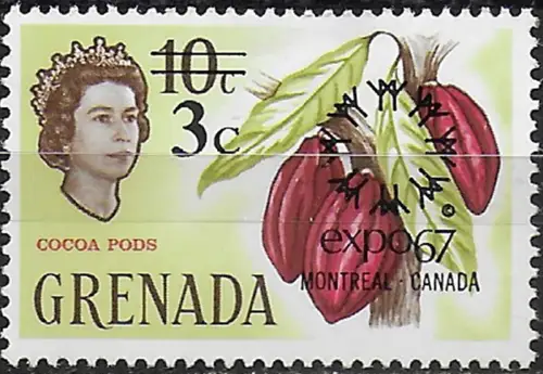 1967 Grenada World Fair, Montréal 3c. on 10c. MNH SG n. 259w