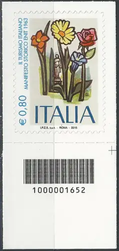 2015 Italia ENIT barcode right sheet corner Unificato 3621cb