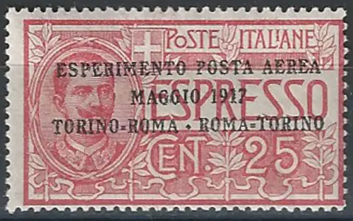 1917 Italia airmail 25c. red mc MNH Sassone n. 1