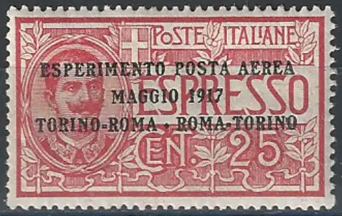 1917 Italia airmail 25c. red bc MNH Sassone n. 1