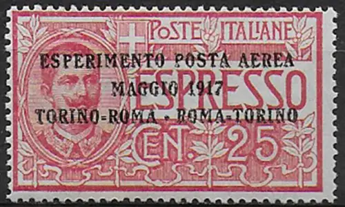 1917 Italia airmail 25c. red MNH Sassone n. 1