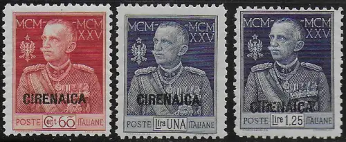 1925-26 Cirenaica King's Jubilee 3v. MNH Sassone n. 23/25