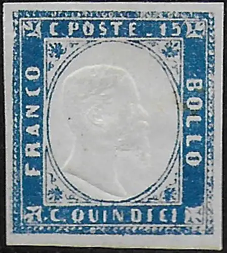 1863 Italia VE II 15c. light blue UP MNH Sassone n. 11a
