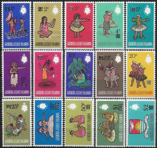 1966 Gilbert and Ellice Islands New currency 15v. MNH SG n. 110/24