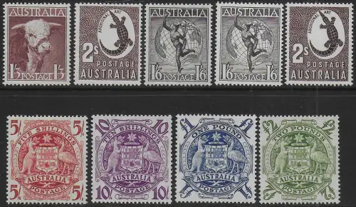 1948-56 Australia Commonwealth Coat of Arms 9v. MNH SG n. 223/24f