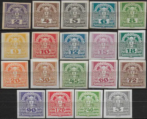 1920-21 Austria Newspapers 19v. MNH Unificato n. 36/54