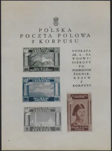 1945 Corpo polacco Polish victories in Italy MS MNH Sassone n. 1