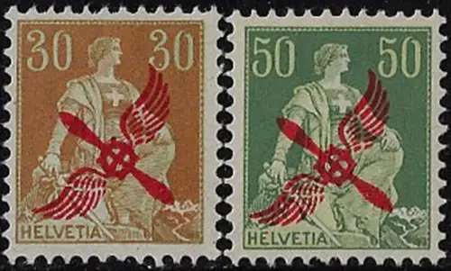 1919-20 Svizzera airmail Helvetia optd 2v. MLH Unificato n. 1/2