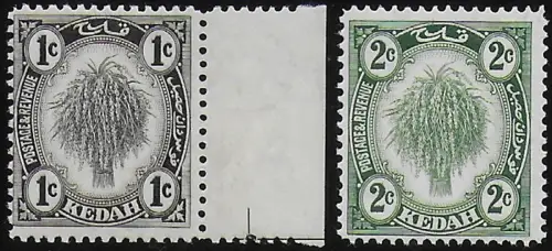 1938-40 Kedah Sheaf of Rice 1c. + 2c. II type 2v. MNH SG n. 68a/69