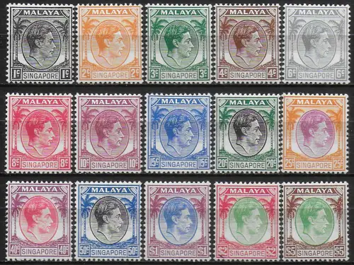 1948-52 Singapore George VI 15v. perf 14 MNH SG n. 1/15