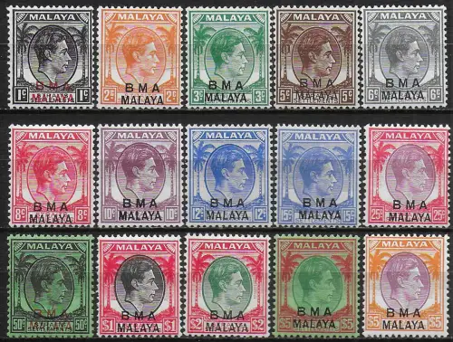 1945-48 Malaya BMA George VI 15v. MNH SG n. 1/18