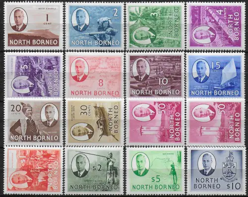 1950-52 North Borneo George VI 16v. MNH SG n. 356/70