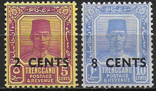 1941 Trengganu optd new value 2v. MNH SG n. 59/60