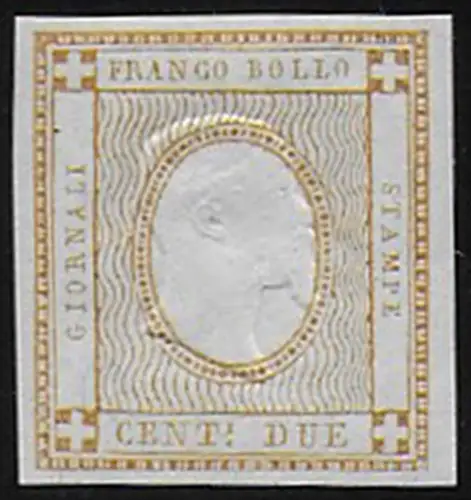 1862 Italia 2c. experimental bistro effigy MNH Sassone n. 10S