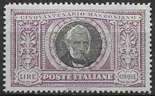 1923 Italia Manzoni Lire 5 linear perf. bc MNH Sassone n. 156c
