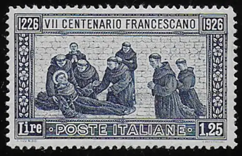 1926 Italia San Francesco Lire 1,25 p. 13½ bc MNH Sassone n. 196