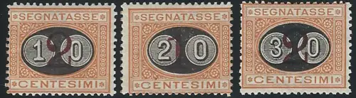 1890-91 Italia postage due stamps optd 3v. MNH Sassone n. 17/19