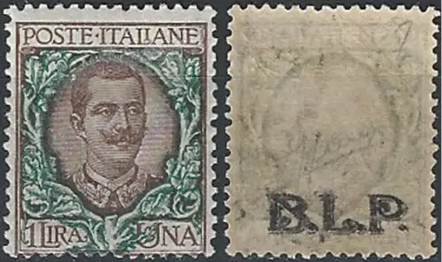 1922-23 Italia VE III Lire 1 optd BLP on the back MNH Sassone n. 12d