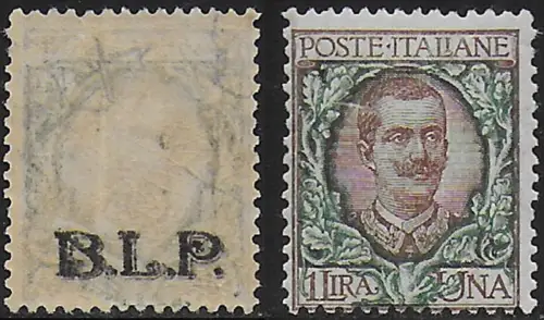 Merry Christmas - 1922-23 Italia VE III Lire 1 optd BLP on the back MNH Sassone n. 12d